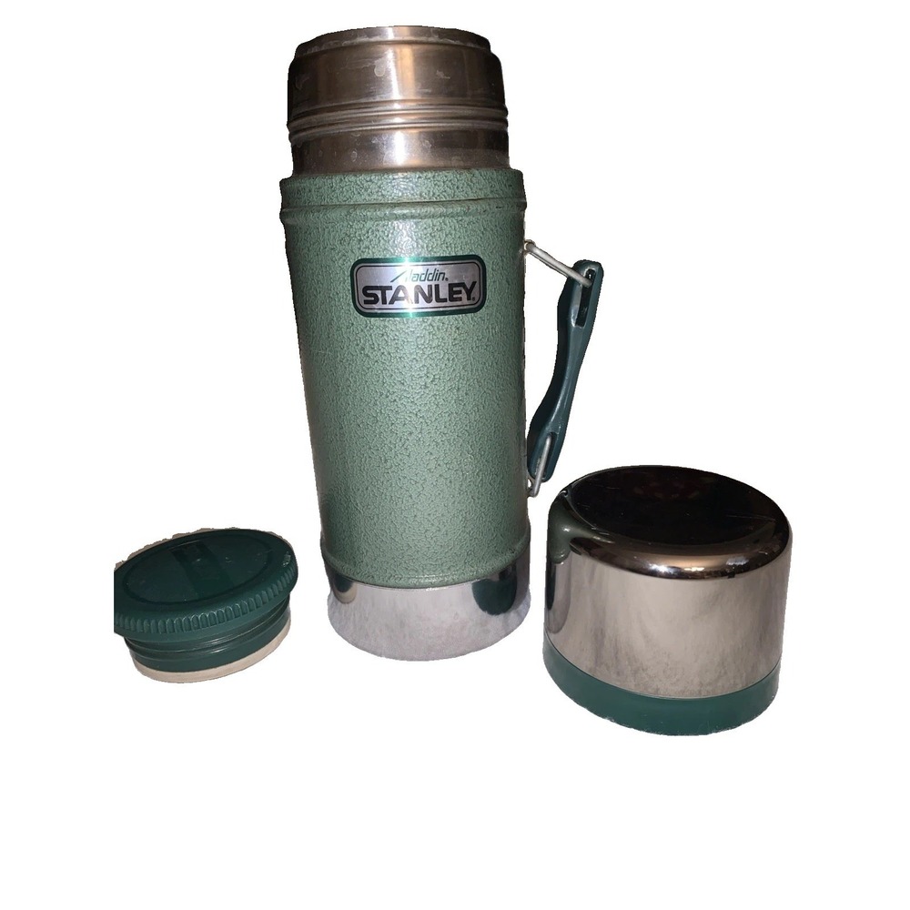 Vintage Stanley Aladdin Green Vacuum Bottle Thermos Cup and Cap 1.5Qt USA Made